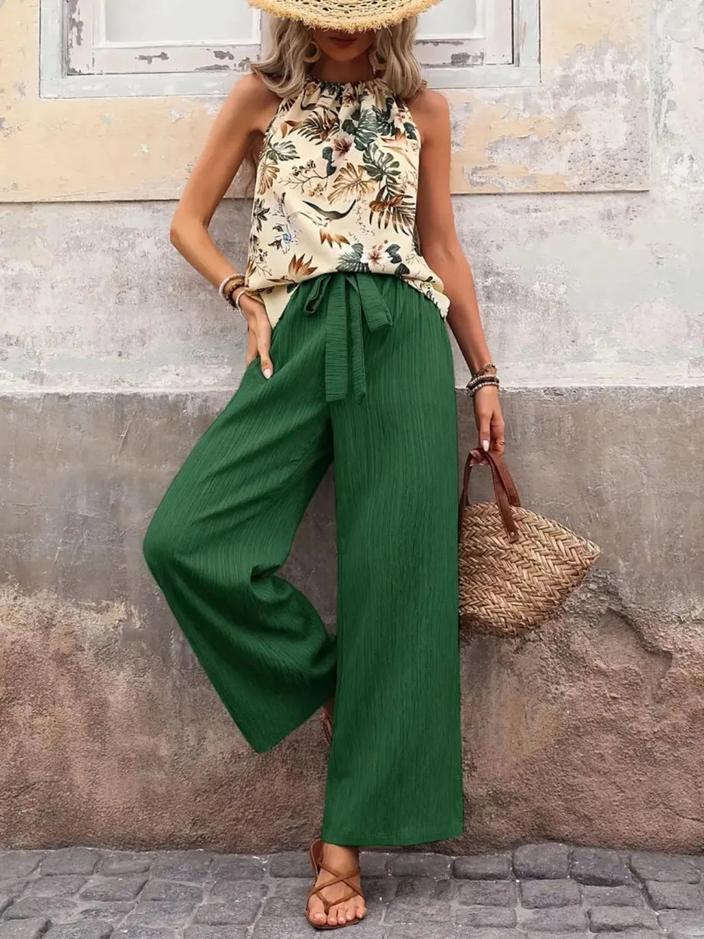 Printed Tank Top and Wide Leg Pants Set product image 1