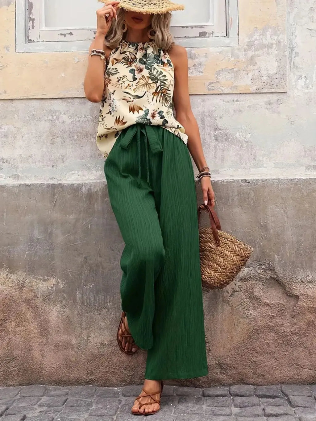 Printed Tank Top and Wide Leg Pants Set product image 3