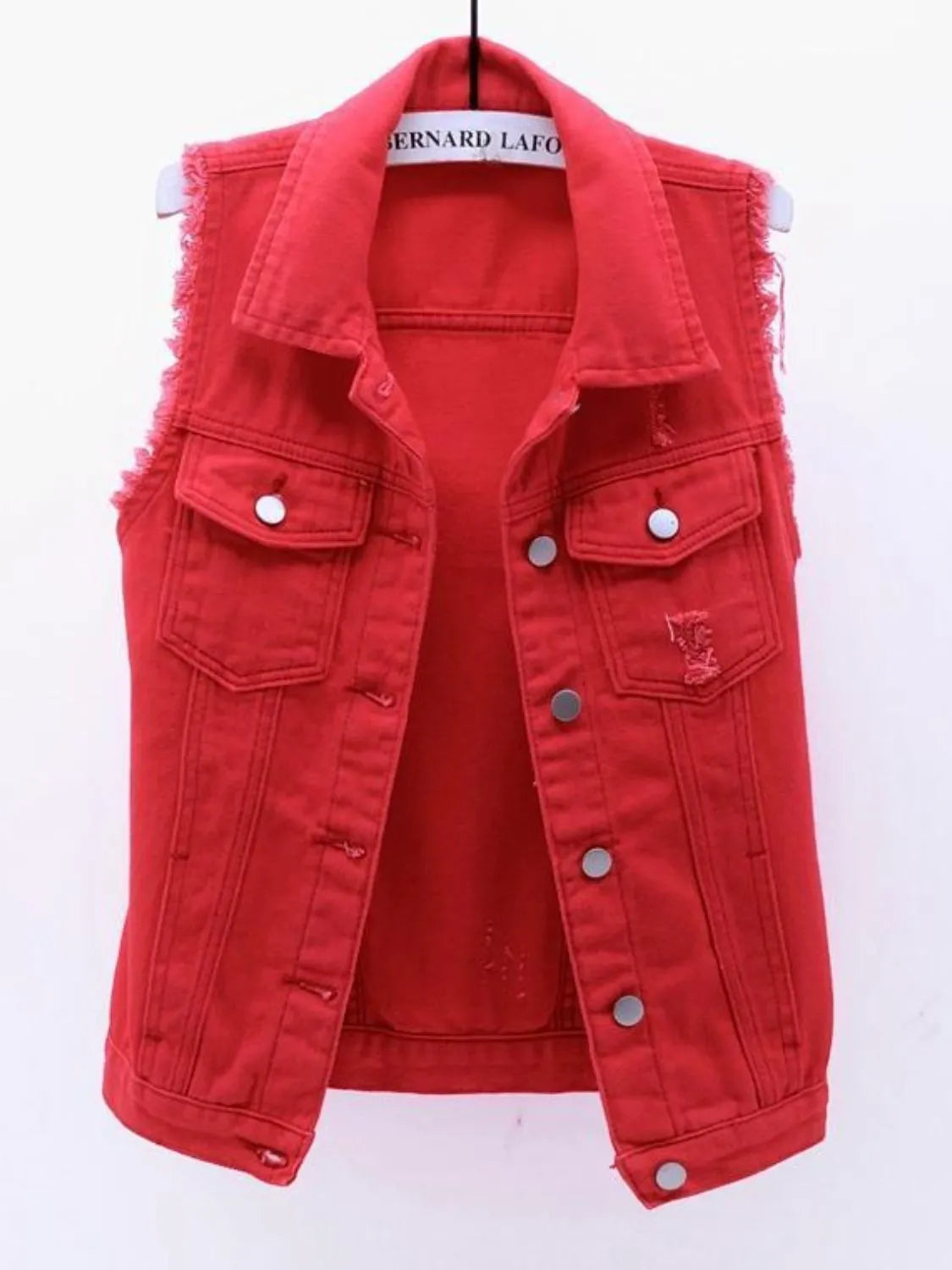 Full Size Sleeveless Frayed Denim Vest Jacket Plus product image 8