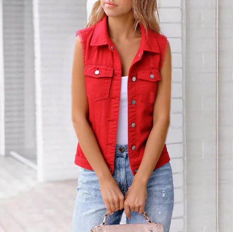 Full Size Sleeveless Frayed Denim Vest Jacket Plus product image 15