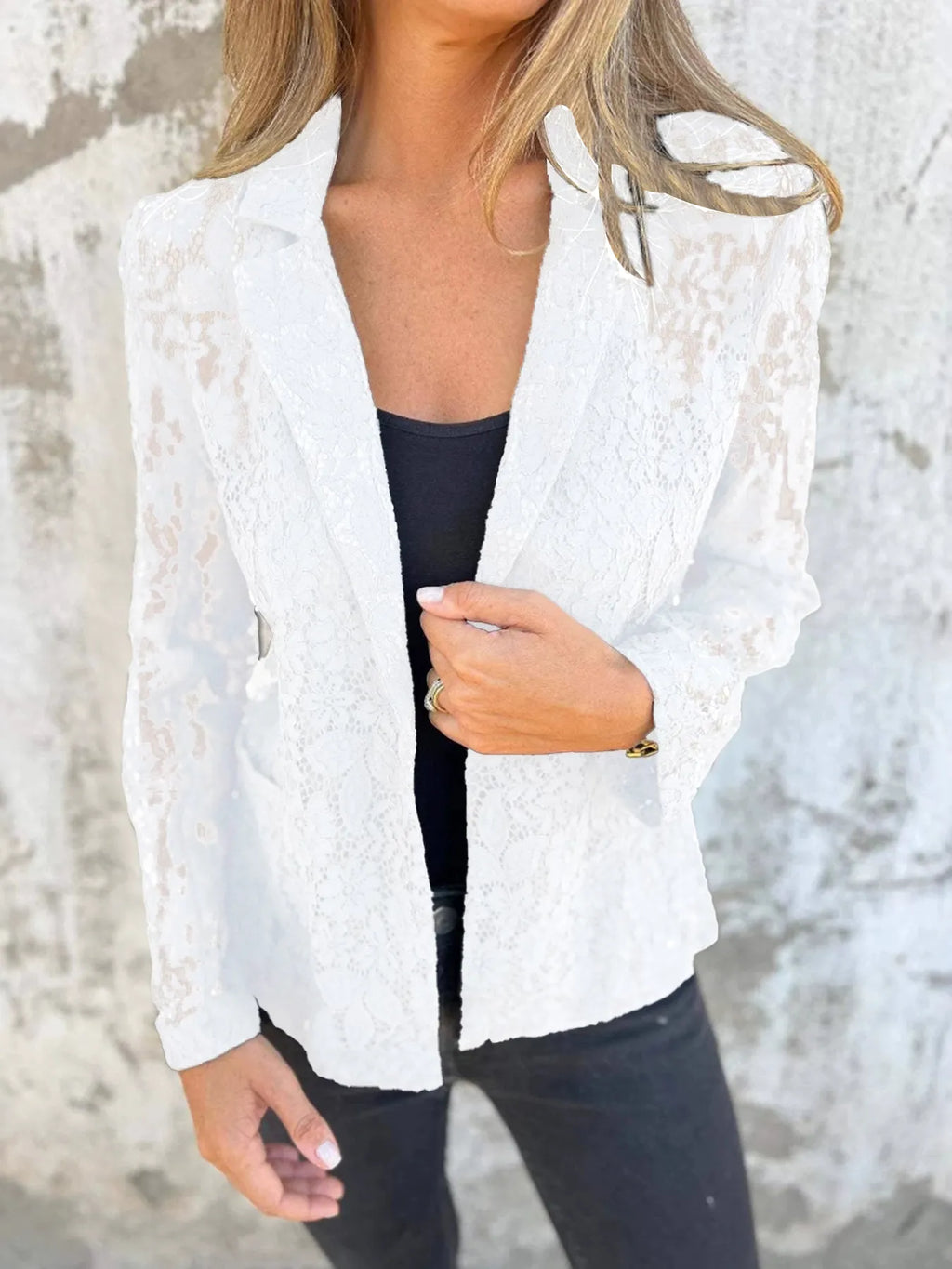 Full Size Lace Open-Front Blazer Plus Size