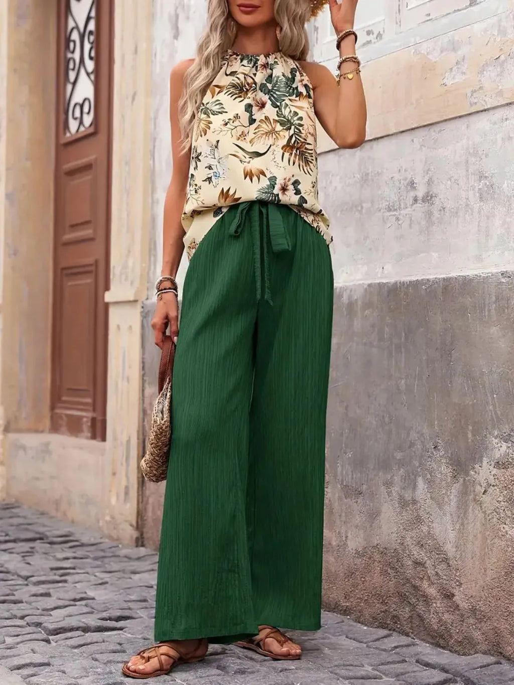 Printed Tank Top and Wide Leg Pants Set product image 2