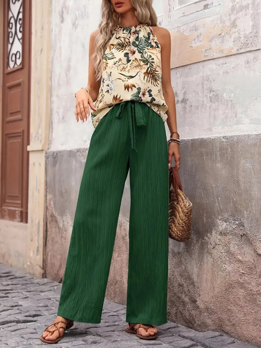 Printed Tank Top and Wide Leg Pants Set product image 4