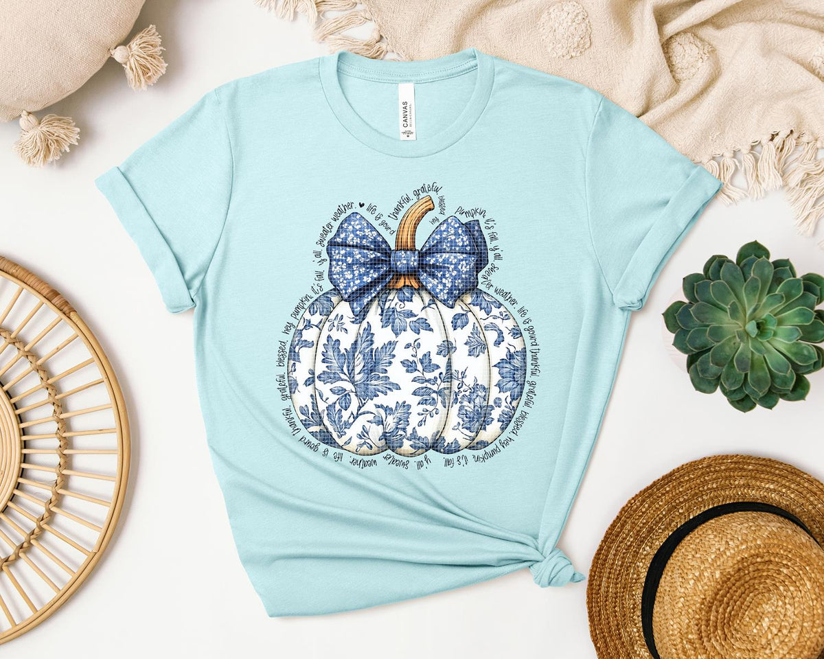 Thankful Grateful Blue Pumpkin Graphic Tee product image 1