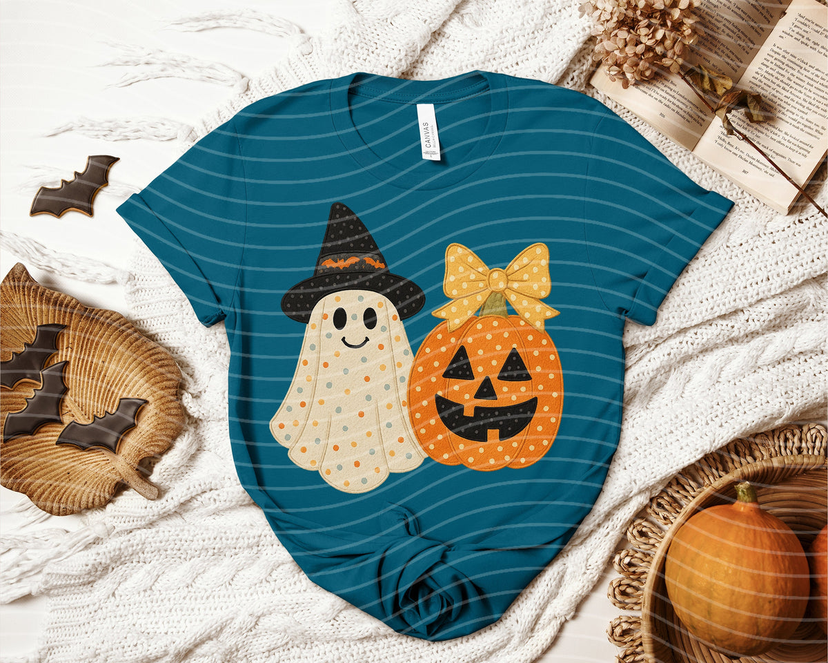 Faux Embroidered Ghost & Pumpkin Graphic Tee product image 1
