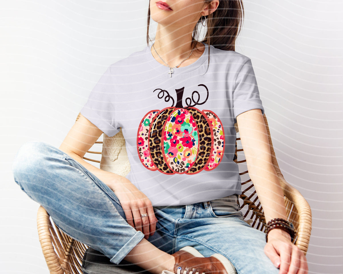 Floral and Leopard Pumpkin Graphic Tee product image 1