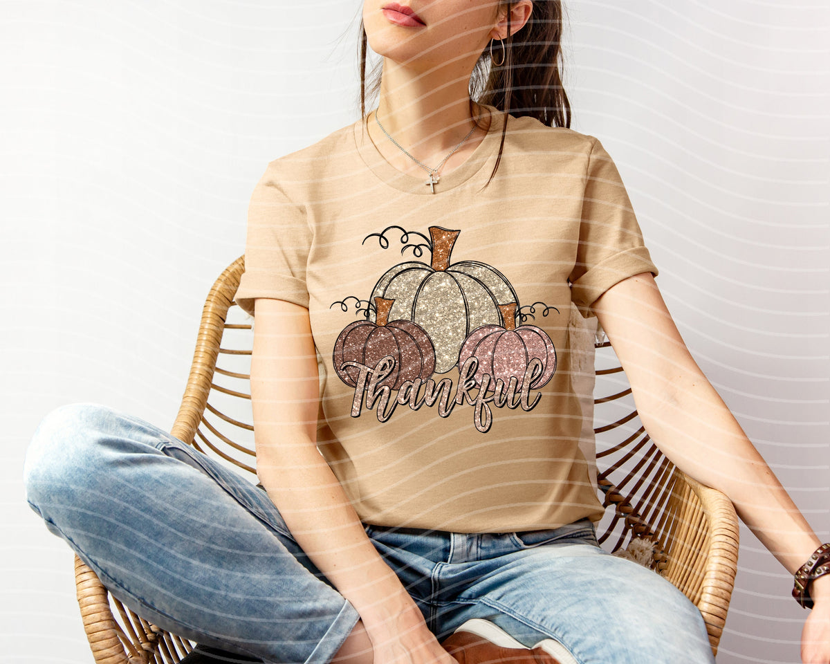Thankful Faux Glitter Pumpkins Graphic Tee product image 2