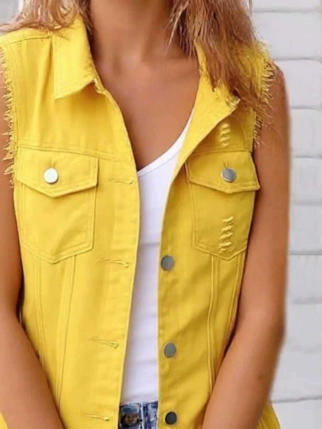 Full Size Sleeveless Frayed Denim Vest Jacket Plus product image 14
