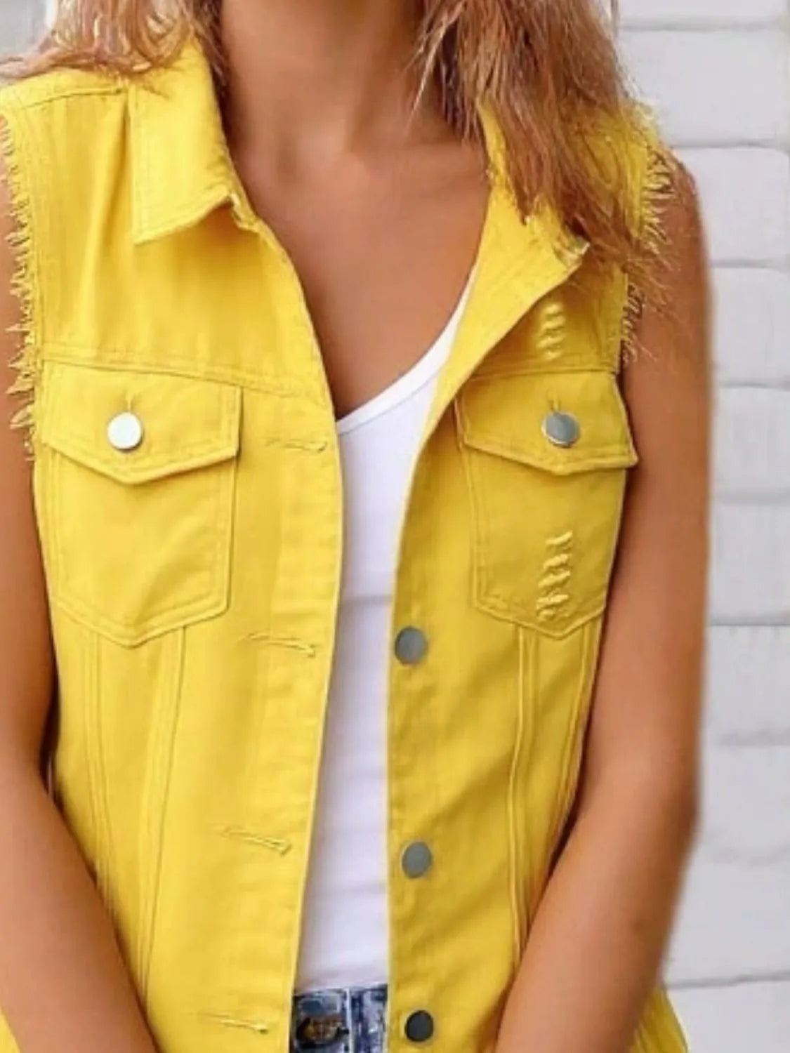 Full Size Sleeveless Frayed Denim Vest Jacket Plus product image 14