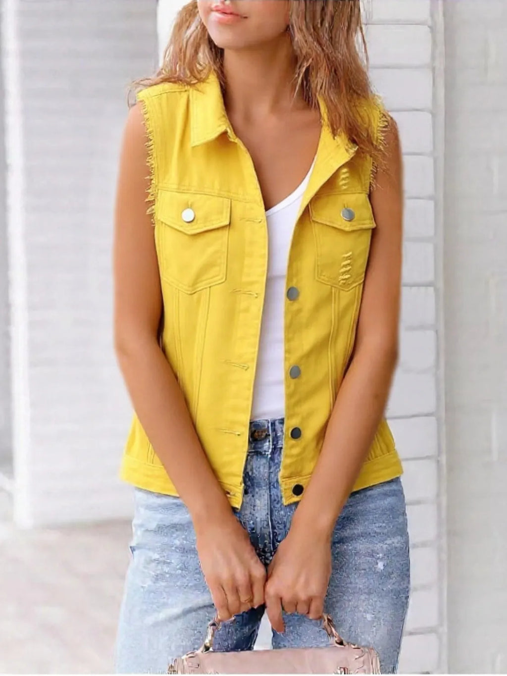 Full Size Sleeveless Frayed Denim Vest Jacket Plus product image 12