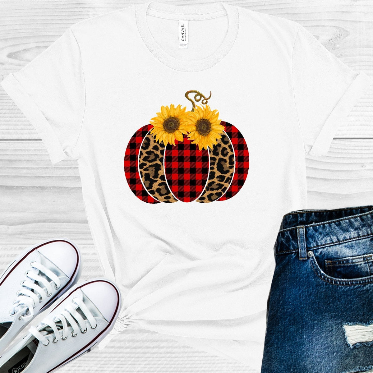 Buffalo Plaid and Leopard Pumpkin Graphic Tee product image 1